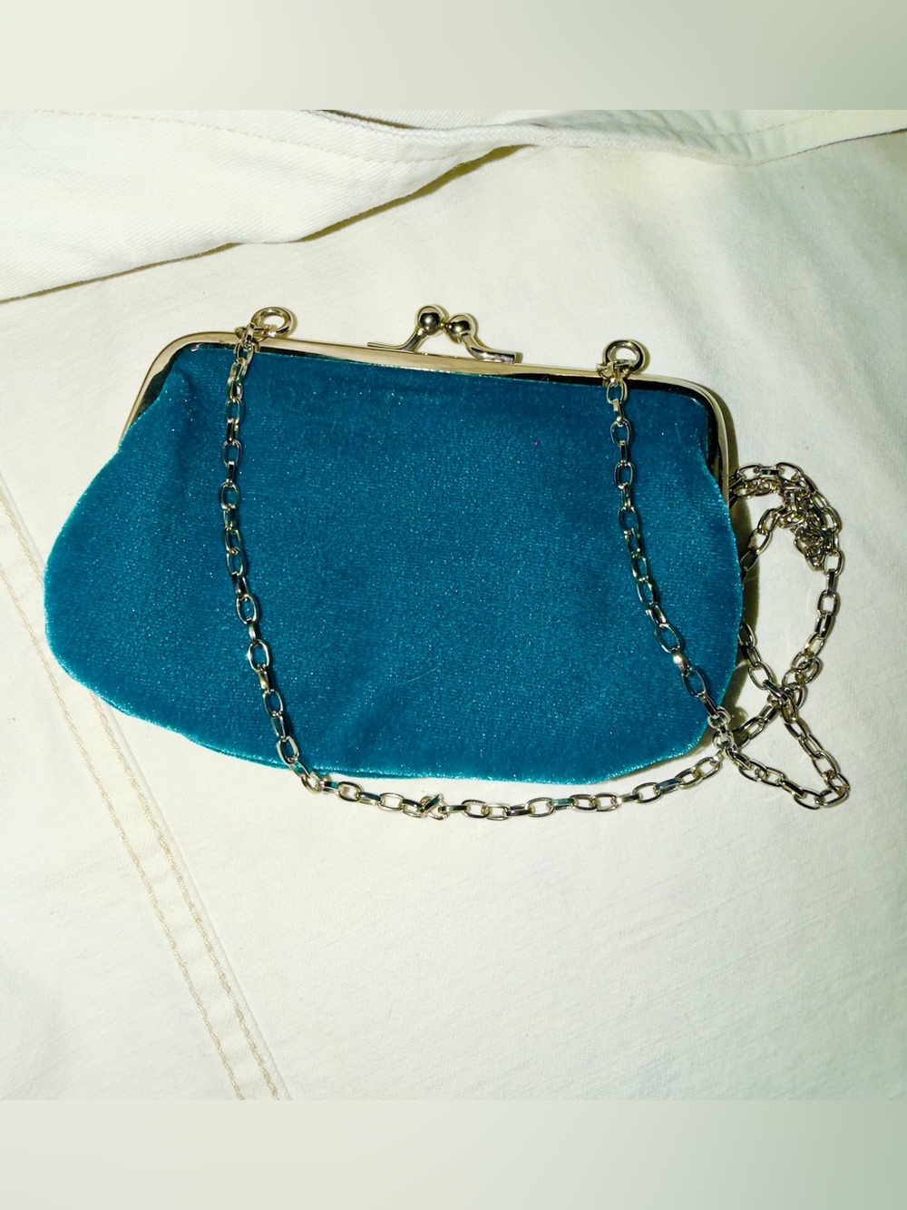 Teal Velour Kiss-Lock Chain Shoulder Bag. LEGIT 90s mini crossbody.